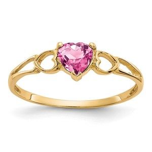 10k Yellow Gold Genuine Pink Tourmaline October Birthstone Ring